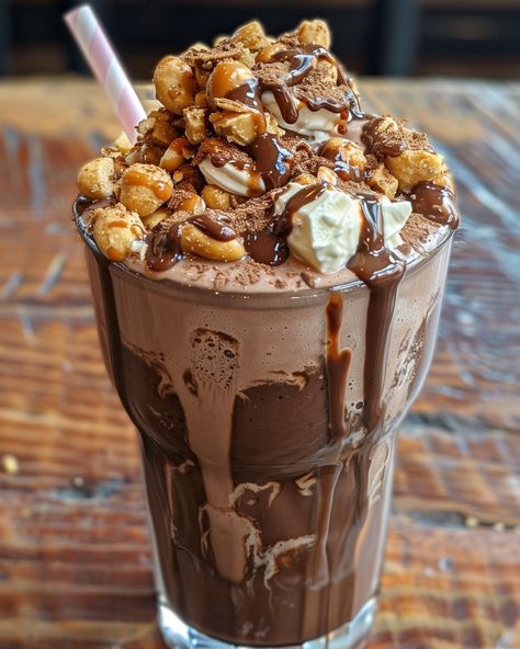 ULTIMATE CHOCOLATE PEANUT BUTTER SHAKE EXTRAVAGANZA 🍫🥜🥤 Ingredients: 2 cups vanilla ice cream 1 cup chocolate ice cream 1/2 cup milk (adjust for desired thickness) 1/4 cup creamy peanut butter 2 tablespoons chocolate syrup 1 teaspoon vanilla extract Whipped cream (for topping) Mini chocolate chips (for topping) Crushed peanuts (for topping) Peanut butter cups, chopped (for garnish) Chocolate sprinkles (for garnish) Peanut butter drizzle (optional) Directions: Step 1: Blend the Shake Comb... Garnish Chocolate, Peanut Butter Drizzle, Peanut Butter Shake, Ice Cream Chocolate, Colorful Desserts, Yummy Ice Cream, Milkshake Recipes, Chocolate Sprinkles, Yummy Comfort Food