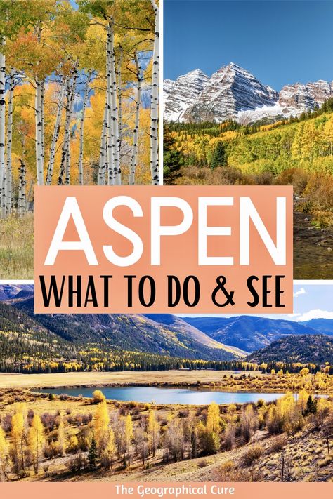 Plannning a trip to Aspen Colorado? This is the ultimate guide to the top attractions and best things to do in Aspen. This idyllic mountain town make the perfect weekend getaway in Colorado. This Aspen travel guide tells you what to do and see in Aspen. It also gives you must know tips for visiting Aspen, including where to eat, play, stay, shop, and hike in Aspen. The glitzy town is a magnet for hikers, bikers, and skiers, but also has culture. Read on for the best places to visit in Aspen! Things To Do In Aspen Colorado Fall, Aspen Hikes, Aspen Colorado Aesthetic, Aspen Trip, Snowmass Colorado, Colorado Travel Guide, Colorado Trip, Colorado Fall, Visit Usa