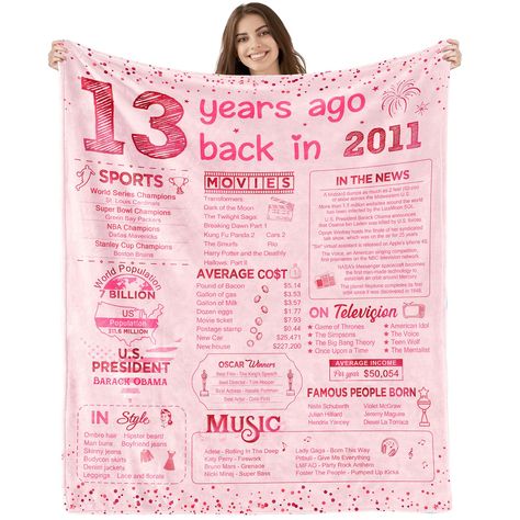 PRICES MAY VARY. 🎀【TEEN GIRL GIFTS】13 years old is a meaningful age, which means that a person is already an teenager, which is definitely a day worth celebrating in life. This blanket can be a personalized gift for 13 year old boys and girls, not only a creative birthday gift for daughter, son, sister, brother, nephew, niece, granddaughter, grandson, but also can bring them warmth, love and courage. Gifts for teenage girls,teenage girls gifts ideas,13 year old girl gift ideas,birthday gifts fo 16 Birthday Gifts, 16th Birthday Gifts For Girls, Gift Ideas For Daughter, 16 Gifts, Sweet 16 Birthday Gifts, Pink Description, 16th Birthday Decorations, Cute Birthday Ideas, Big Sister Gifts