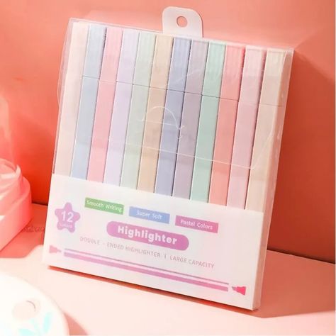 Pens Aesthetic, Pastel Highlighters, Colored Markers, Pastel Highlighter, Christmas Haul, Gel Set, Easy Doodle, Stationary Supplies, Student Life Hacks