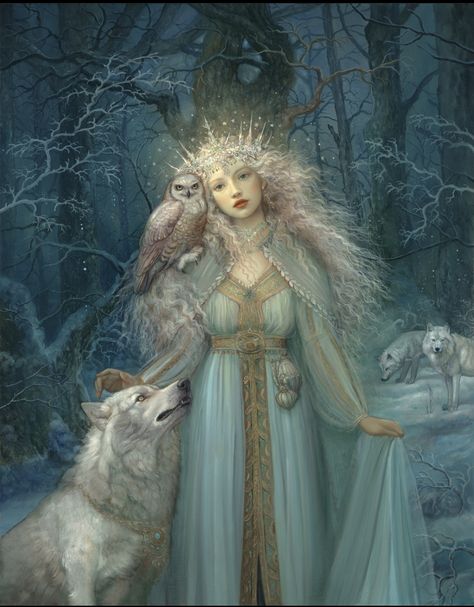 Annie Stegg, The Snow Queen, Enchanted Fairy, Classic Fairy Tales, Fairytale Illustration, Wooden Panel, Magical Art, Snow Queen, Pretty Stuff