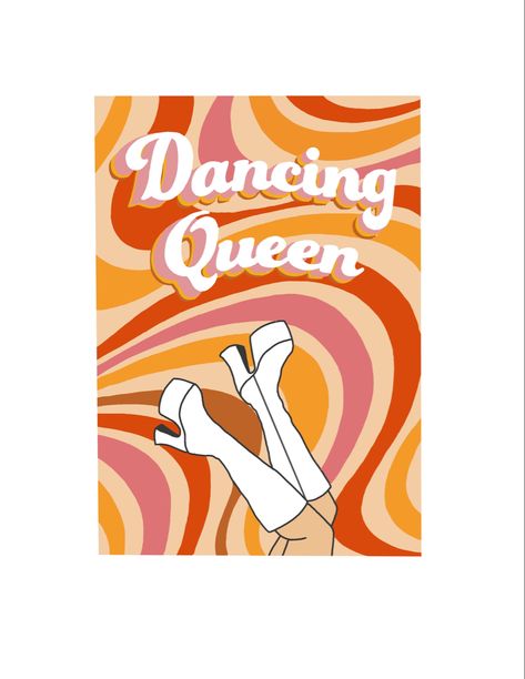 Abba Painting Ideas, Dancing Queen Painting, Abba Painting, Dancing Queen Poster, Retro Wall Paint, Pride Graphic Design, 70s Lettering, Tattoo Bar, Queen Mama