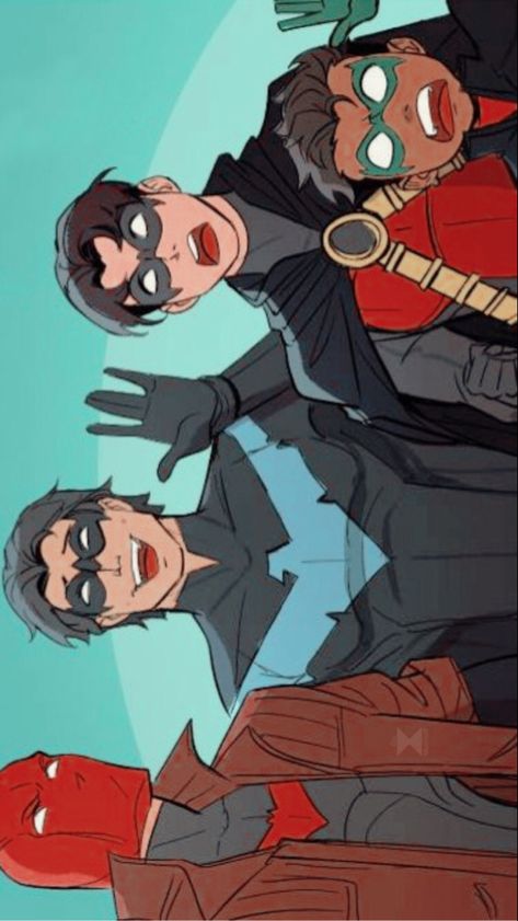 Robins Wallpaper Dc Comics, Batman Family Wallpaper, Nightwing Webtoon, Dc Aesthetic Wallpaper, Batfam Wallpapers, Batboys Wallpaper, Nightwing Wallpaper Aesthetic, Redhood Dc Wallpaper, Bat Family Wallpaper