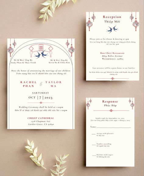 I Wedding Invitations Vietnamese, Bilingual Wedding Invitation, Vietnamese Wedding Invitation, Chinese Invitation, Simple Wedding Invitations Rustic, Asian Wedding Invitations, Bilingual Wedding, Chinese Wedding Invitation, Wedding Invitation Templates Rustic