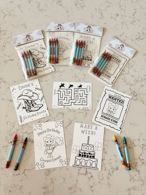 Personalized Cowgirl Western Birthday Coloring Pages And Game Activities + Crayons For Kids Rodeo Themed/Cowboy/Cowgirl Themed Birthday Party. (Cowboy and Cowgirl Options are both Available!)

Add a unique and personalized touch to your child's special day. The perfect simple birthday activity and/or party favor for your kids and their friends! This set features 5 separate custom designed pages with crayons included for your party guests to use during your party or to take home as a party favor. Cowgirl Themed Birthday Party, Game Activities, 1st Rodeo, Rodeo Birthday Parties, Western Birthday Party, Western Birthday, Rodeo Birthday, Second Birthday Ideas, Birthday Coloring Pages