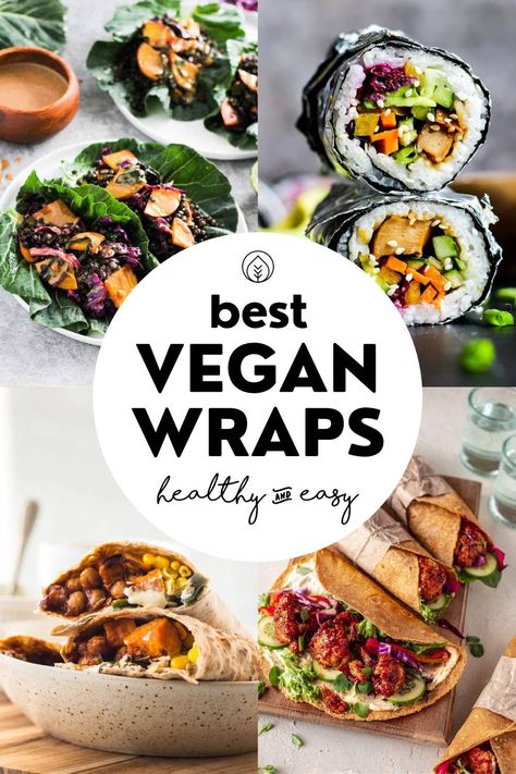 Looking for healthy lunch ideas? These tasty and easy vegan wraps are perfect for a convenient & homemade to-go lunch. Find clean eating recipes like Asian lettuce wraps, veggie wraps, spinach or falafel wraps, high-protein pita or buffalo wraps and more! No matter if you're looking for raw varieties or gluten-free ones, our plant-based recipes range from tortilla to lettuce, avocado and everything in-between. Even some sweet ones! You'll love these colorful healthy lunch ideas. Easy Vegan Wraps, Easy Healthy Lunch Ideas, Easy Healthy Lunch, Vegetarian Wraps, Wraps Easy, Tacos Vegan, Lunch Wraps, Vegan Wraps, Healthy Wraps