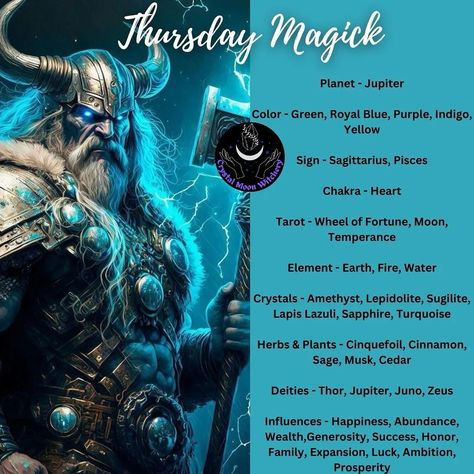 Thursday Magick Spells, Thursday Spells, Weekday Magick, Thursday Magick, Weekly Rituals, Magickal Correspondences, Witch Kitchen, Road Opener, Witch Journal