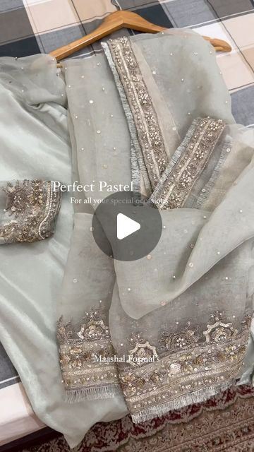 62K likes, 926 comments - maashal_official on August 22, 2023: "Fully Handmade Zardozi, Pearls, Sequins, Crystal Work 3 Meters Long Dupatta. Pure Raw Silk 80 Grams Suit With Fully Embellished Sleeves.". Pakistani Suits Party Wear, Dupatta Designs Ideas, Embellished Sleeves, Crystal Work, Zardozi Work, Pakistani Fashion Party Wear, August 22, Pakistani Suits, Silk Dupatta