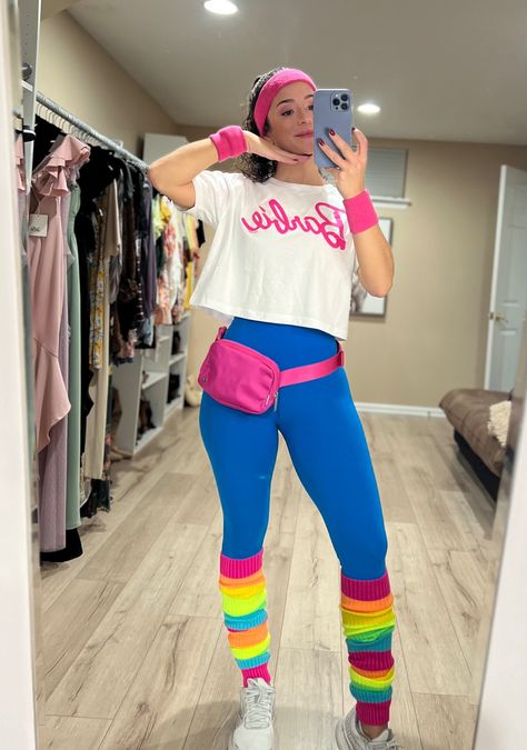 Barbie School Spirit Day, Barbie Day Spirit Week School, Retro Barbie Outfits, Tacky Tuesday Outfits, 80 Workout Outfits, 80a Fashion, Barbie Day Spirit Week, 80s Barbie Costume, 70s Activewear