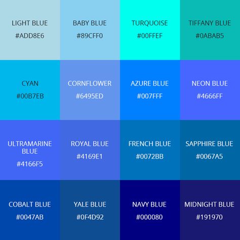 Color Meaning Personality, Blue Color Meaning, Blue Hex Code, Shades Of Blue Color, Blue Color Pallet, Color Names Chart, Chakra Meanings, Blue Shades Colors, Color Symbolism