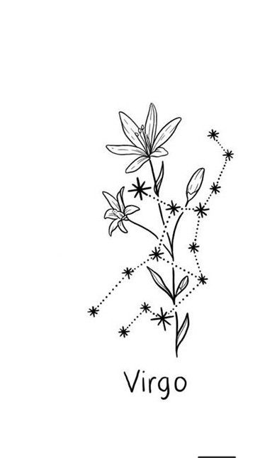 Virgo Constellation Tattoo Flowers, Virgo Tattoo Flower, Virgo Tattoo Aesthetic, Virgo Star Constellation Tattoo, Astrology Tattoo Virgo, Virgo Horoscope Tattoo, Flower Star Tattoo, Virgo Aesthetic Tattoo, Tattoo Ideas Virgo