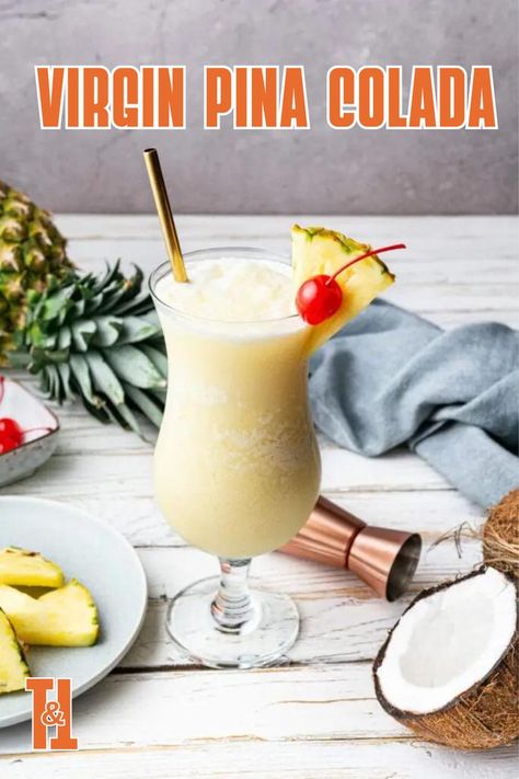 Lap up the taste of fun in the sun without the morning-after headache with this Virgin Pina Colada—the exotic flavors of pineapple and coconut served over crushed ice. Pina Colada Recipe Non Alcoholic, Virgin Pina Colada Recipe, Virgin Piña Colada, Piña Colada Recipe, Refreshing Mocktail, Best Non Alcoholic Drinks, Easy Mocktails, Virgin Pina Colada, Virgin Cocktails