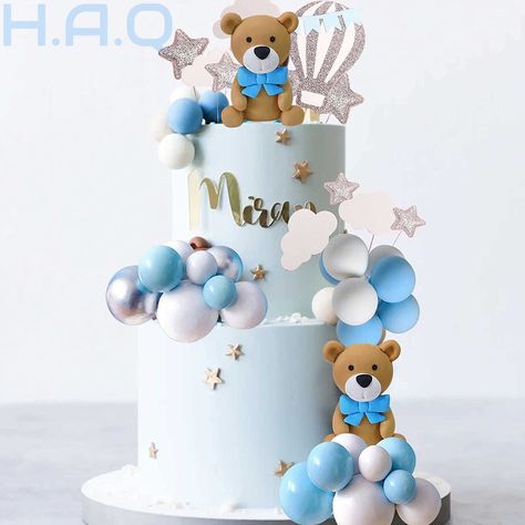 Teddy Bear Birthday Decorations, Baby Shower Kuchen, Teddy Bear Baby Shower Decorations, Teddy Bear Birthday Party, Bear Baby Shower Cake, Teddy Bear Cake, Baby Shower Cake Decorations, First Birthday Favors, Bear Cake Topper