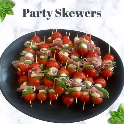 Tomato Bocconcini Skewers, Bocconcini Skewers, Party Appies, Prosciutto Skewers, Christmas Buffet, Grazing Board, Charcuterie Inspiration, Balsamic Glaze, Christmas Appetizers