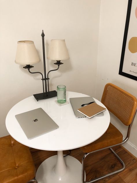 White Tulip Table And Chairs, Small Mid Century Dining Table, Goal 2024, Mcm Dining Room, Marcel Breuer Chair, Breuer Chair, Dining Room Nook, Room Nook, Small Dining Room