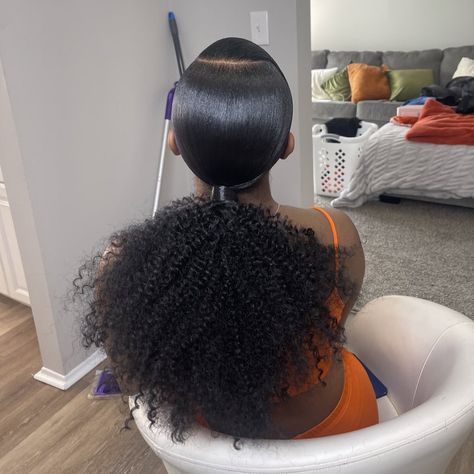 Side Part Low Curly Ponytail Black Women, Puffy Slick Back Ponytail, 2 Curly Buns With Swoop, Side Swoop Curly Ponytail, Swoop With Puff, Slick Back Puffy Ponytail Weave, Swoop Back Ponytail, Side Swoop Ponytail Weave Curly, Hairstyles With A Swoop