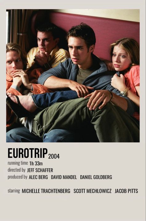 minimal polaroid movie poster for eurotrip Eurotrip Movie, Tv Recommendations, 90s 00s Movies, Mind Blowing Movies, Polaroid Movie Poster, Four Movie, Movies To Watch Teenagers, Girly Movies, Michelle Trachtenberg