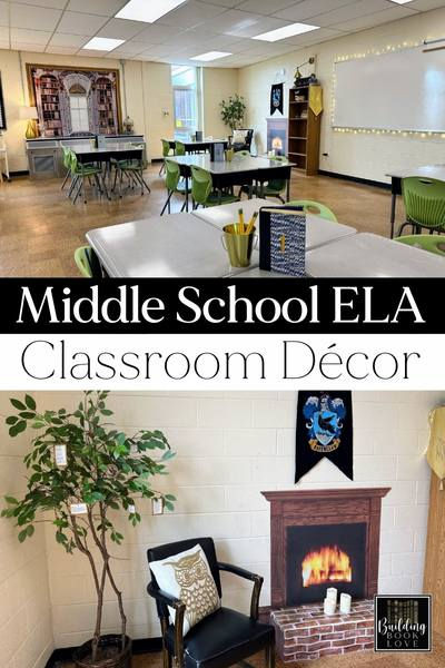 Light Academia middle school ELA classroom ideas Classroom Decor For High School English, Middle School Literature Classroom Decor, Classroom Reading Nook Middle School, Academia Aesthetic Classroom, Middle School English Classroom Decorations Decorating Ideas, Dark Academia Aesthetic Classroom, High School Literature Classroom Decor, Middle School Classroom Aesthetic, Classroom Decor Themes Middle School