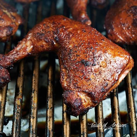 The best smoked chicken leg quarters recipe, made with a simple dry rub, first pan-seared then smoked. No rubbery skin, juicy and delicious. Smoked Chicken Leg Quarters, Grilled Chicken Leg Quarters, Smoked Chicken Quarters, Chicken Quarter Recipes, Chicken Leg Quarter Recipes, Smoked Chicken Recipes, Grilled Chicken Legs, Bbq Chicken Legs, Chicken Breast Crockpot Recipes