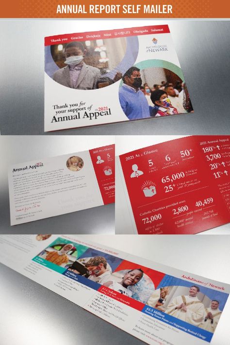 This trifold impact report self mailer was also used to say thank you to donors and promote Giving Tuesday through highlighting areas of support from their annual appeal. Nonprofit Annual Report Design, Nonprofit Annual Report, Direct Mailer, Annual Campaign, Impact Report, Mailer Design, Nonprofit Marketing, Printed Portfolio, Annual Report Design