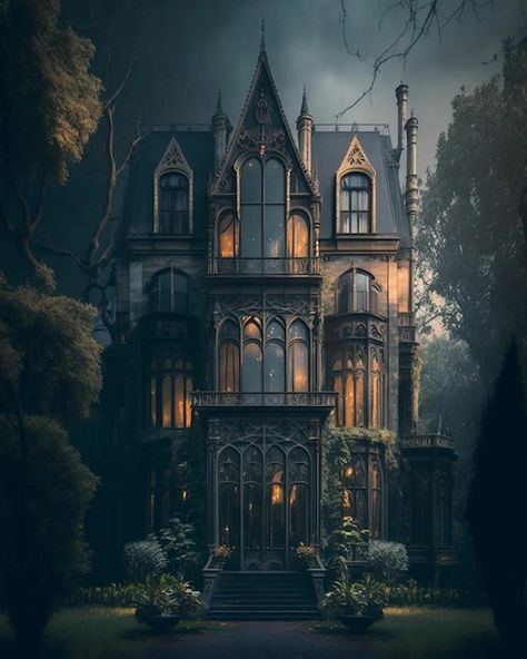 Mansion Forest, Gothic Mansion Exterior, Gothic House Exterior, Victorian Gothic Mansion, Dark Mansion, Gothic Homes, Gothic Mansion, Mansion Exterior, Fantasy Bedroom