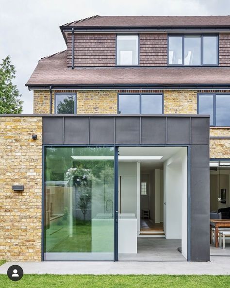 Brick and zinc rear extension - DOA Single Storey Rear Extension, Zinc Cladding, Flat Roof Extension, Basement Construction, Single Storey Extension, Zinc Roof, Extension Plans, House Extension Plans, Rear Elevation