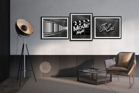 "Film Noir style original movie night prints.  Decorating your home is easy and affordable with our high resolution printable wall art. Perfect for you, perfect as a gift.  𝐏𝐑𝐈𝐍𝐓𝐀𝐁𝐋𝐄 𝐀𝐑𝐓 - Instantly download, print and frame this digital artwork. NO ITEM WILL BE MAILED to you and the frame pictured is for display purposes only - FRAME NOT INCLUDED.   𝐅𝐢𝐥𝐞𝐬 𝐈𝐧𝐜𝐥𝐮𝐝𝐞𝐝 at 300 dpi resolution 6 JPGs in following sizes: 𝟭𝟲𝘅𝟮𝟬\", 𝟭𝟴𝘅𝟮𝟰, and 𝗜𝗦𝗢 𝗔𝟮 You will receive Movie Theater Theme, Movie Theater Decor, Film Decor, Cinema Decor, Theater Decor, Movie Room Decor, Media Room Design, Movie Lover Gift, Movie Decor