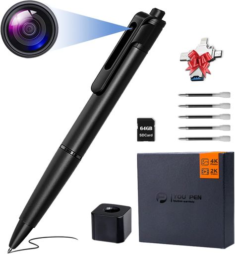 Amazon.com : Oeqrqdat 4K Hidden Pen Camera 64GB HD Video Recorder Mini Body Camera Portable Pocket Cam Spy Camera Pen with Pen Base Stand for Business, Meeting, Learning, Security : Electronics Spy Pen Camera, Mini Spy Camera, Pen Camera, Spy Gear, Body Camera, Elegant Wedding Reception, Spy Camera, Hidden Camera, Video Recorder