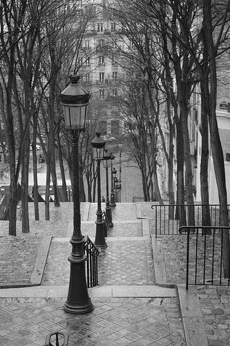 Paris, by Brassai. I really admire Brassais work as he has a different eye for photography.  He is able to create very eerie images in everyday situations and places. Paris Black And White, Andre Kertesz, Montmartre Paris, Sacred Architecture, Take The Stairs, Foto Tips, Paris Photography, Paris Photo, Bw Photo