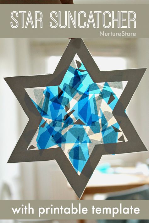 Use this pretty and easy Hanukkah craft for kids and make a Star of David craft as a Hanukkah decoration kids can make. Hanukkah Activities Preschool, Dreidel Craft, Hanukkah Preschool, Hannukah Crafts, Hanukkah Activites, Star Suncatcher, Hanukkah Art, Hanukkah For Kids, Star Craft