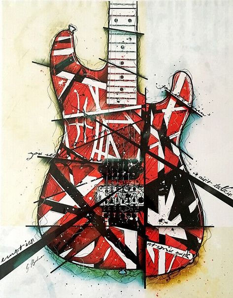 Van Halen Wallpaper Iphone, Frankenstrat Wallpaper, Eddie Van Halen Wallpaper, Van Halen Tattoo, Eddie Van Halen Drawing, Guitar Wallpaper Iphone, Van Halen Poster, Guitar Art Painting, Beatles Tattoo