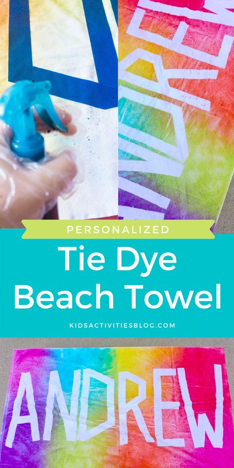 Tye Dye Beach Towel With Name, Tie Dye Bath Towels Diy, Tye Dye Beach Towels, Stuff To Tie Dye, Tie Dye Beach Towel With Name, Tie Dye Mermaid Party, Tie Dye Name Towel Diy, How To Make Cool Tie Dye Designs, Tie Dye Projects For Kids