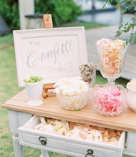 Rose Petal Confetti Bar to toss at the ceremony! Petal Toss Wedding, Rose Petal Confetti, Flower Petal Confetti, Flower Toss, Confetti Bars, Petal Toss, Diy Confetti, Flower Confetti, Bar Inspiration