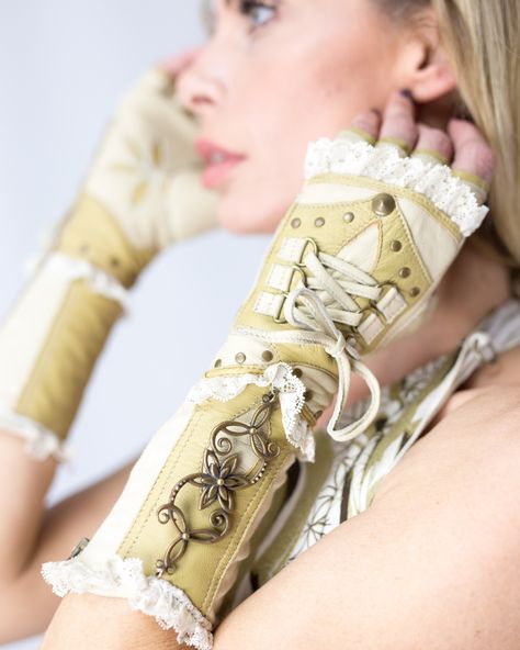 leather and lace...for a touch of decadence in your life... our Hana gloves. . . . #leathergloves #leathercrafts #fingerlessgloves #slowfashion #artisanmade #leatherwork Fingerless Leather Gloves, Leather Fingerless Gloves, Creative Clothes, Boot Jewelry, Etched Designs, Long Gloves, Flower Of Life, Steampunk Fashion, Fantasy Clothing