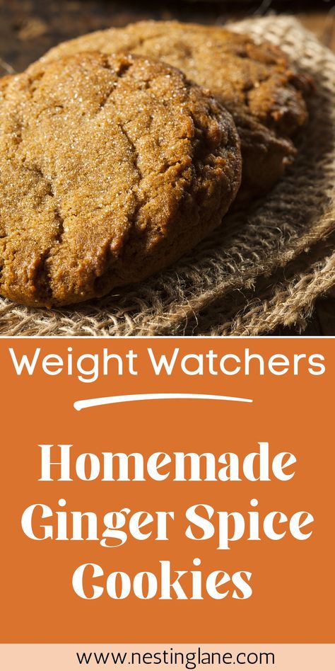 Weight Watchers Ginger Spice Cookies Recipe. A quick and easy classic Christmas cookie, holiday treat, or Fall dessert. Ginger Cookies Healthy, Weight Watchers Peanut Butter Cookies, Ww Christmas Cookies, Sugar Free Ginger Cookies, Weight Watchers Cookies Recipes, Ww Biscuits, Ginger Spice Cookie Recipe, Healthy Ginger Snaps, Weight Watchers Cookies