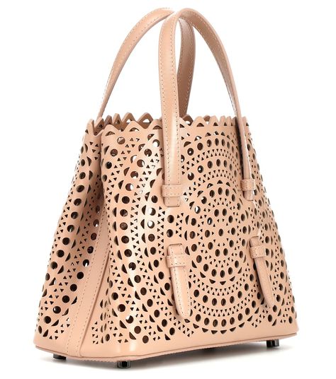 Alaïa - Mina 20 Mini leather tote | Mytheresa Alaia Mina, Alaia Bag, Valentino Garavani Bag, Laser Cut Leather, Azzedine Alaia, Small Tote Bag, Saint Laurent Shoes, Pretty Bags, Bag Collection