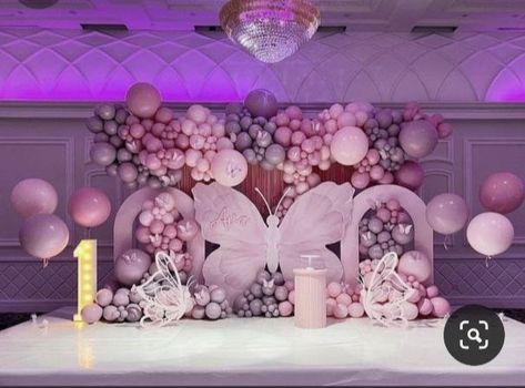 Butterfly Bday Decoration, Butterfly And Flower Quinceanera Theme, Butterfly Balloon Decorations, Butterfly Themed Birthday Party Backdrop, Butterfly Theme Birthday Decoration, Decoration Ideas For Birthday, Dreamy Birthday, Butterfly Backdrop, Butterfly 1st Birthday