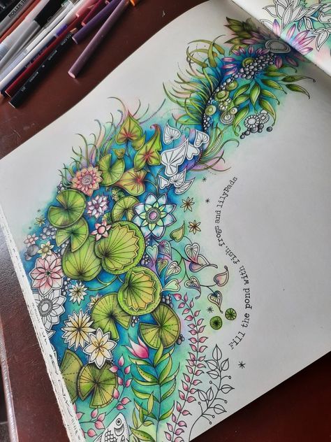 Flower Coloring Pages Finished, Secret Garden Johanna Basford Coloring, Johanna Basford Secret Garden Finished, Finished Coloring Pages For Adults, Johanna Basford Secret Garden Coloring Book, Secret Garden Coloring Book Finished, Magical Jungle Johanna Basford, Colored Pencil Art Projects, Basford Secret Garden