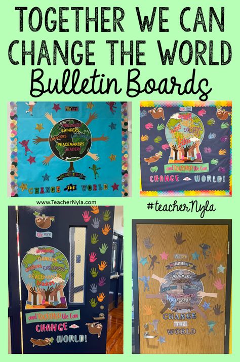 We Can Change the World themed classroom bulletin boards World Bulletin Board, Earth Day Worksheets, Travel Theme Classroom, Bulletin Board Ideas, Kindergarten Teaching, Themed Classroom, Classroom Bulletin Boards, Classroom Theme, Sixth Grade