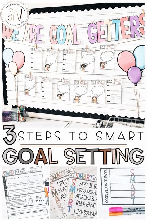 Goal Setting For Kindergarten, Goals Bulletin Board Elementary, Goal Setting In The Classroom, First Grade Goal Setting, Goal Getters Bulletin Board Ideas, Kindergarten Goal Setting Bulletin Board, Goal Setting With Students, Kindergarten Goals Bulletin Board, Goal Setting First Grade