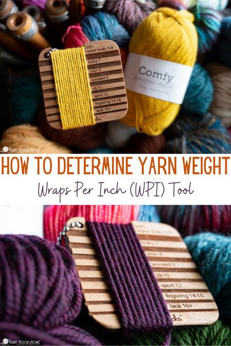 Not sure what weight of yarn you have? This Wraps Per Inch (WPI) article will help you decide - and to know if you can substitute it! Wraps Per Inch Chart, Yarn Weights, Yarn Calculator Crochet, How To Choose Knitting Needle Size, Where To Buy Yarn In Bulk, How To Determine Yarn Weights, Yarn Weight Chart, Yarn Tools, Knitting Hacks