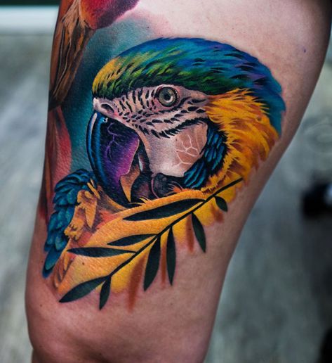 Watercolor Tattoo Artists, Parrot Tattoo, Watercolor Bird Tattoo, Phoenix Tattoo Design, Tatuaje A Color, Tattoo Desings, Funny Tattoos, Sleeve Tattoos For Women, Pattern Tattoo