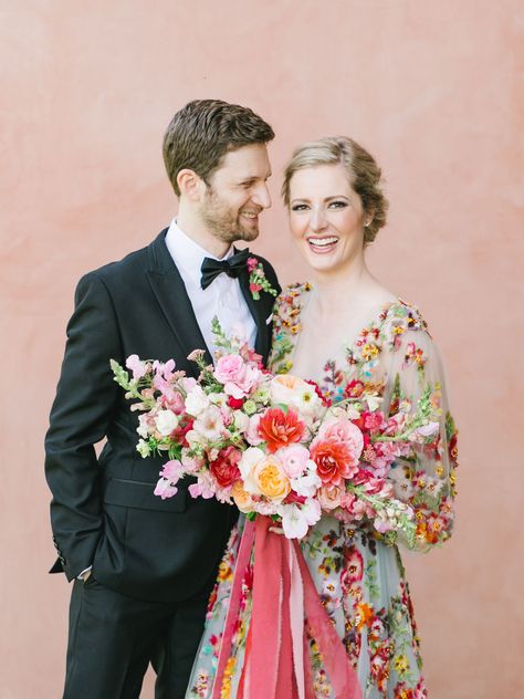 Our Fairmont Grand Del Mar Wedding Part One | Published on Martha Stewart Weddings Colorful Wedding Place Settings, Spring Pink Wedding, Marchesa Wedding Gown, Pink Editorial, Citrus Wedding Invitations, Minimalist Wedding Reception, Pink Wedding Centerpieces, Matching Bridesmaids, Blush Gown