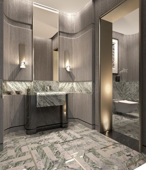 Powder Room Interior, Powder Room Floor, Public Restroom Design, Contemporary Luxury Bathroom, Master Bath Design, Bathroom Sanitary, French Living Rooms, Restroom Design, Bathroom Decor Luxury