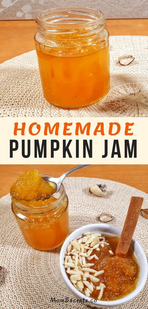 This homemade pumpkin jam recipe made with a spicy flavor is perfect for tarts, pies or slathered on toast in the morning breakfast. This jam is delicious! Best Jelly Recipes, Pumpkin Spice Jam Recipe, Pumpkin Spice Jam, Pumpkin Jam Recipe Canning, Pumpkin Preserves Recipes, Pumpkin Marmalade Recipe, Pumpkin Jam Canning, Pumpkin Pie Jam, Pumpkin Jam Recipe