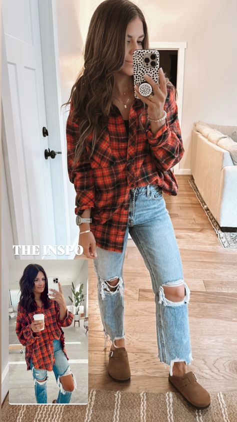 Vintage Wash Cropped Straight Denim curated on LTK Flannel Tied Around Waist Outfit, How To Wear Flannel Shirt Women, Tie Around Waist Outfits, Flannel Tied Around Waist, 90s Flannel Outfits, Jeans And Flannel Outfit, Flannel Tied, Women Plaid Shirt, Plaid Shirt Outfit