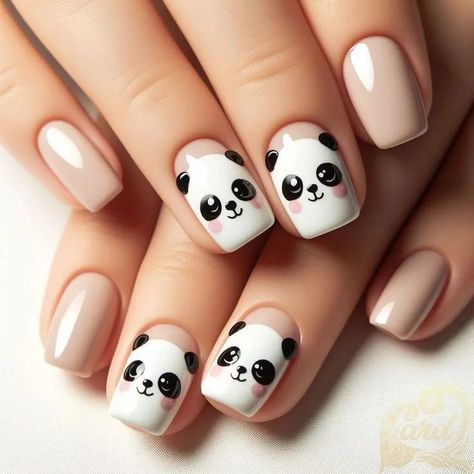 Panda Nails Art, Panda Nails Designs, Panda Nail Art Design, Boba Nails, Panda Nails, Foot Nail Art, Panda Nail Art, Acrylic Nail Designs Classy, Best Summer Nails