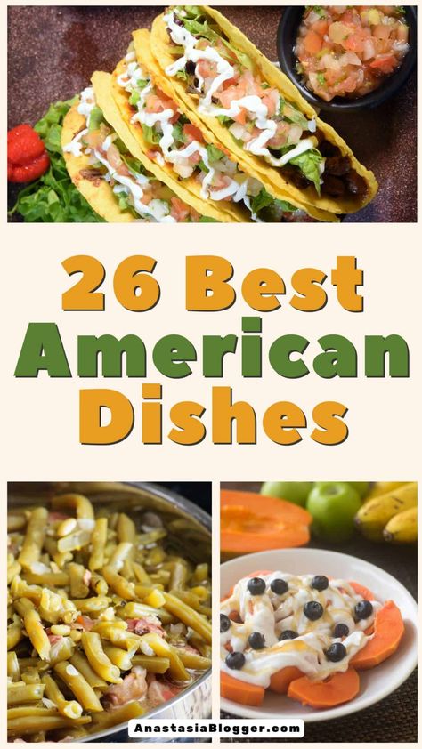 26 Classic American Food for Lunch and Dinner Classic American Food, Traditional American Food, Food For Lunch, Classic Cobb Salad, American Foods, State Foods, American Recipes, American Dishes, Cheesy Bacon