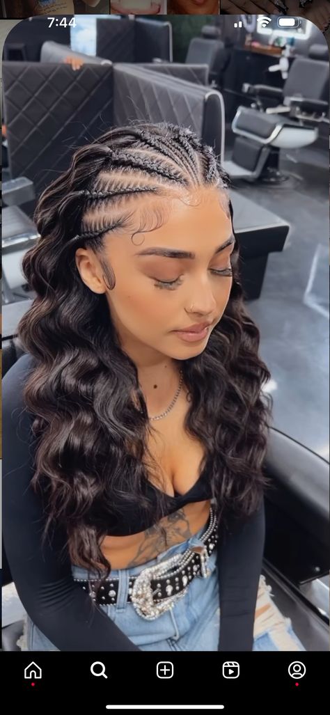 Cute Hair Ideas For Picture Day, Braids On Black Hair, Hair With Braids On Top, Braided With Hair Down, Half And Half Braided Hairstyles, Braid For Hispanics, Hairstyle With Braids And Curls, Front Twists Curly Hair, French Braid Designs