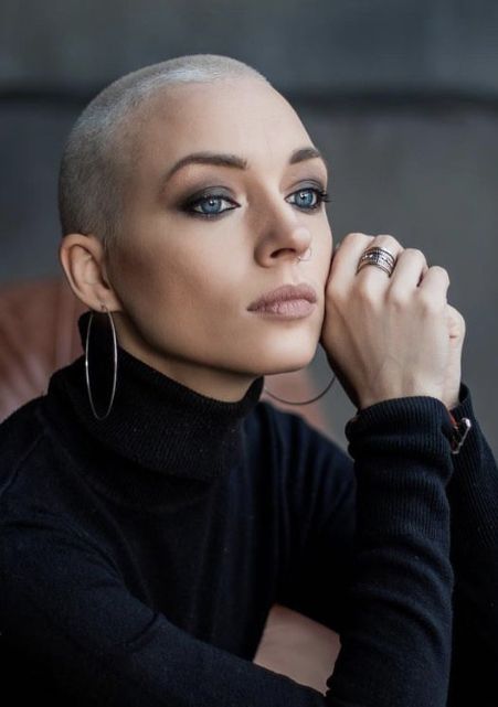 17 Trendy Bald Fall Hairstyle Ideas for 2023 - thepinkgoose.com Bald Women Fashion, Bald Style, Shaved Hair Women, Bald Head Women, Buzz Cut Hairstyles, Bald Look, Shaved Head Women, Meaningful Symbols, Buzzed Hair